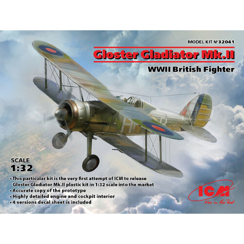 ICM 32041 Gloster Gladiator Mk.II WWII Fighter 1:32 Plastic Model Aircraft Kit