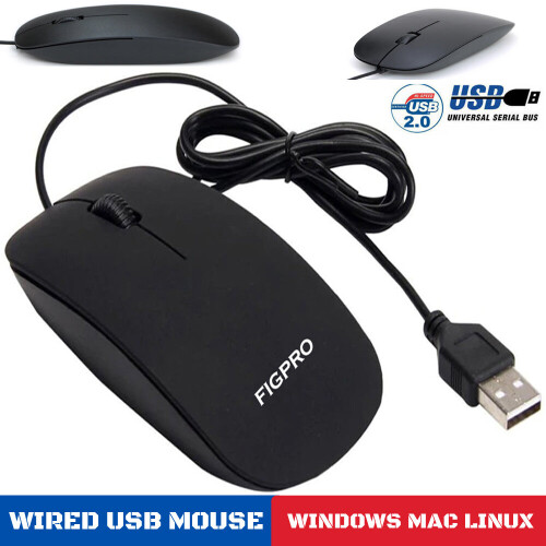 Wired Usb Optical Mouse For Pc Laptop Computer MAC WINDOWS LINUX Scroll Wheel Black Mice