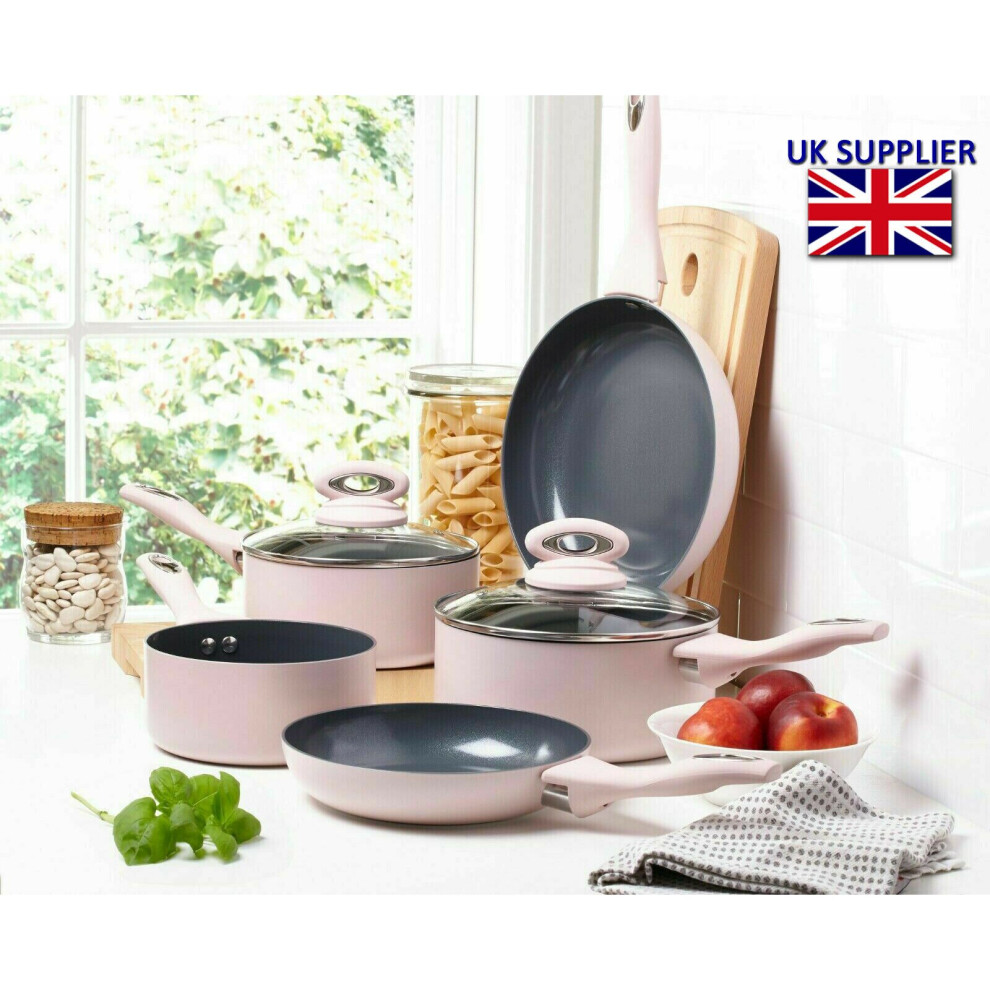 Cermalon Â® 5-Piece Matt Pink/Grey Sparkle Ceramic Non-Stick Pan Set-image-OPC-P6GH785-NEW