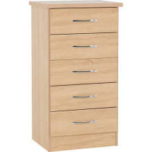 (5 Drawer Narrow Chest) Nevada Bedroom Furniture Range - Sonoma Oak Effect