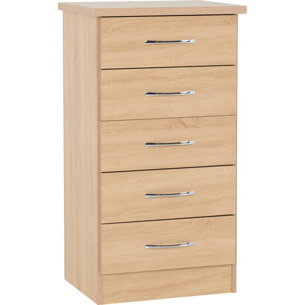 Seconique (5 Drawer Narrow Chest) Nevada Bedroom Furniture Range - Sonoma Oak Effect