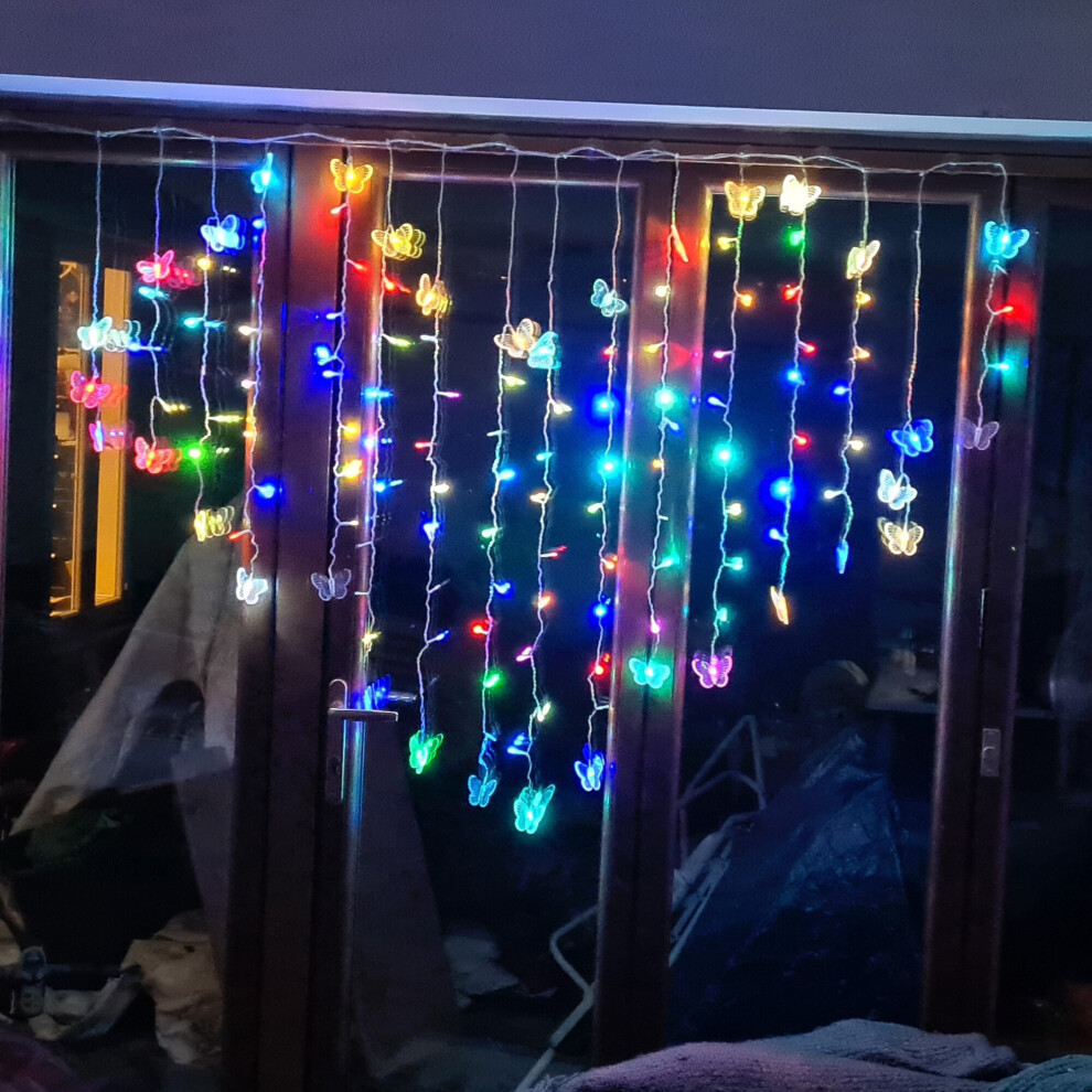 (Multicoloured, Butterflies) LED Fairy Curtain Lights | 1.5m Mains Powered