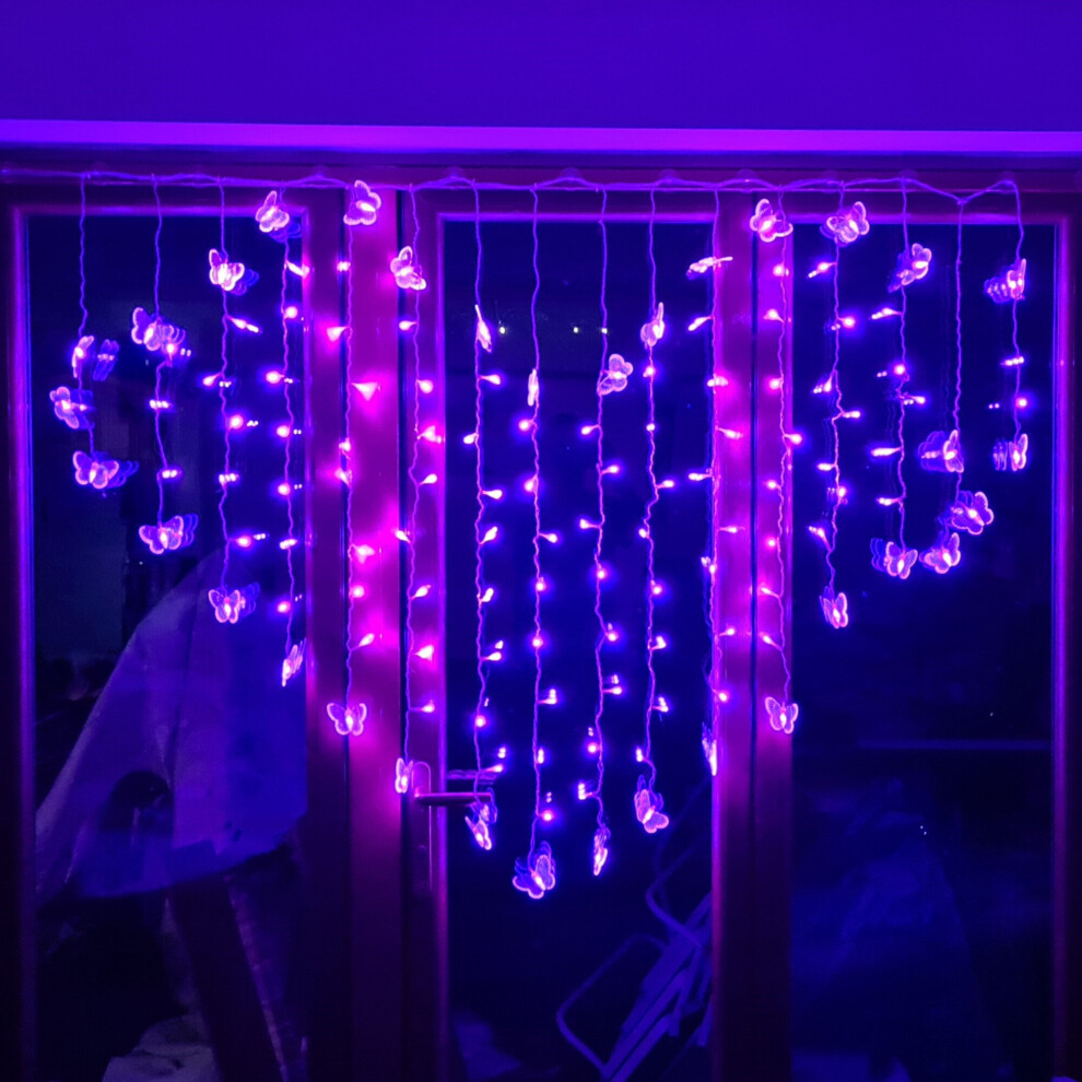 (Purple, Butterflies) LED Fairy Curtain Lights | 1.5m Mains Powered