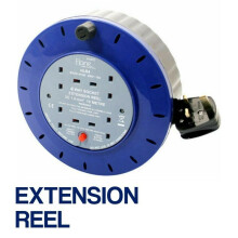 Heavy-Duty 4-Way 10m Cable Extension Reel - UK Mains Socket, 240V 13A, BS EN 61242 Certified