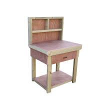 (3ft, Standard Legs) Wooden Eucalyptus Top Workbench With Drawers And Back Panel