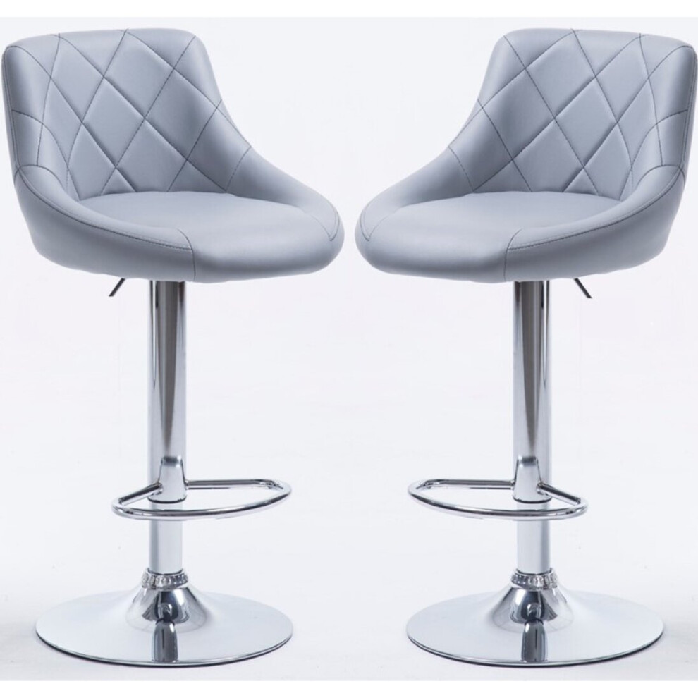 (GREY) 2 Bar Stools Faux Leather Chairs Breakfast Chairs