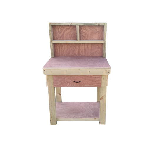 (3ft, Standard Legs) Wooden Eucalyptus Top Workbench With Drawers And Back Panel 2