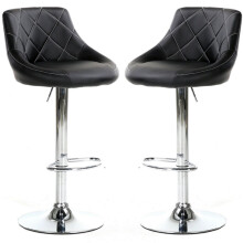 (BLACK) 2 Bar Stools Faux Leather Chairs Breakfast Chairs