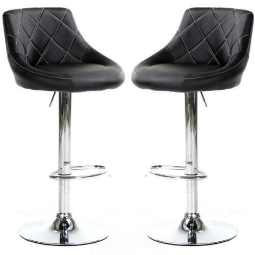 (BLACK) 2 Bar Stools Faux Leather Chairs Breakfast Chairs
