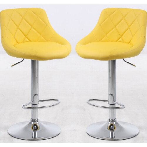 (YELLOW) 2 Bar Stools Faux Leather Chairs Breakfast Chairs