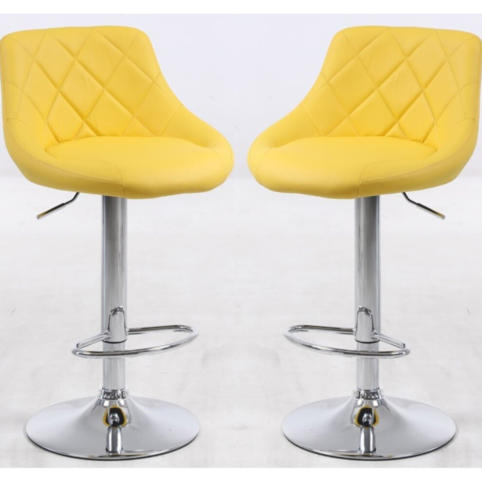 (YELLOW) 2 Bar Stools Faux Leather Chairs Breakfast Chairs