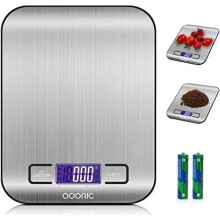 ADORIC Digital Kitchen Scale, High-precision Weighing Scales with Backlit LCD Display, Tare Function for Cooking, Baking & More (5KG/1g) - Silver