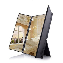 Dproptel Unique Tri-Fold Cosmetic Makeup Mirror Travel Compact Pocket Make Up, Black, 8LEDs