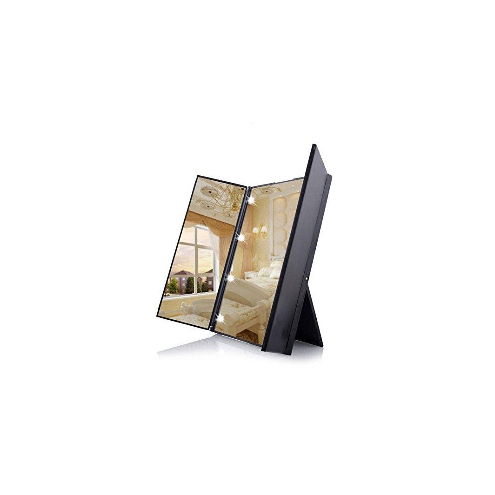 Dproptel Unique Tri-Fold Cosmetic Makeup Mirror Travel Compact Pocket Make Up, Black, 8LEDs