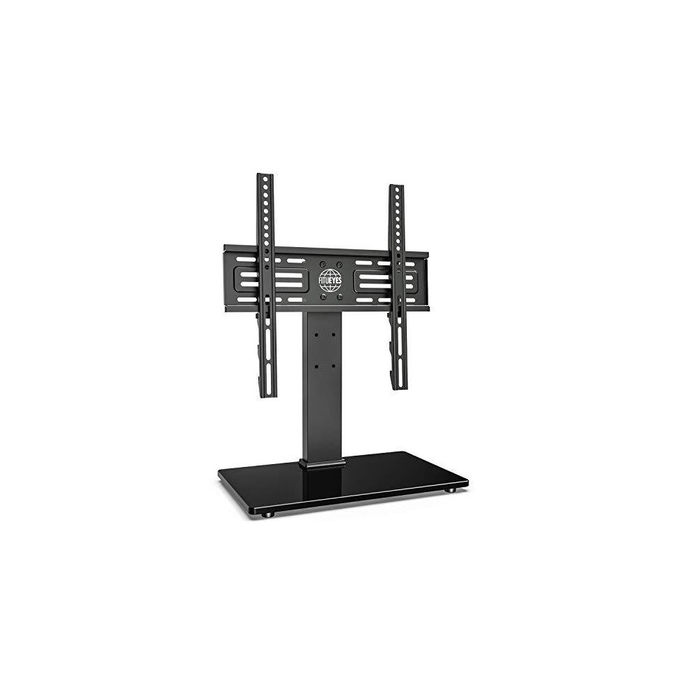 FITUEYES Universal Table Top TV Stand Pedestal Bracket for 26" - 55" Screen 6 Levels Height Adjustable Cable Management Holds 40kgs Glass Base Max.