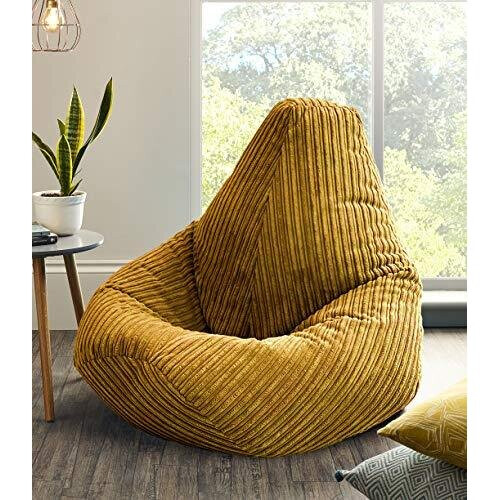 Jumbo Cord Beanbag Chair, Extra Large Bean Bags in Plush Jumbo Cord High back Beanbags, Lounger, Jumbo Cord Beanbags, Recliner Highback (Mustard)