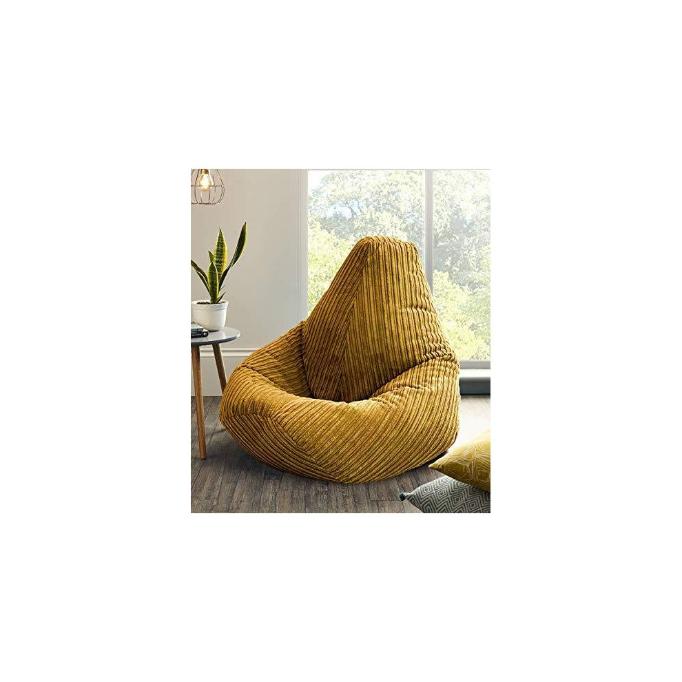 Jumbo Cord Beanbag Chair, Extra Large Bean Bags in Plush Jumbo Cord High back Beanbags, Lounger, Jumbo Cord Beanbags, Recliner Highback (Mustard)