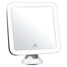 Fancii 10X Magnifying Lighted Makeup Mirror - Daylight LED Travel Vanity Mirror - Compact, Cordless, Locking Suction, 163mm Wide, 360 Rotation, Port