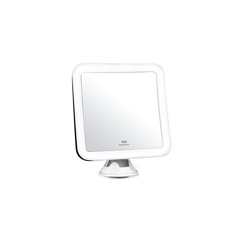 Fancii 10X Magnifying Lighted Makeup Mirror - Daylight LED Travel Vanity Mirror - Compact, Cordless, Locking Suction, 163mm Wide, 360 Rotation, Port