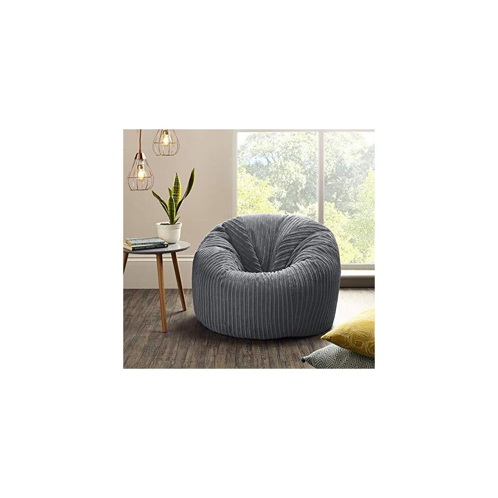 Jumbo Cord Beanbag Chair Grey, Extra Large Bean Bags in Plush grey Jumbo Cord, Great as Beanbag Lounger, Jumbo Cord Beanbags Recliner (GREY)