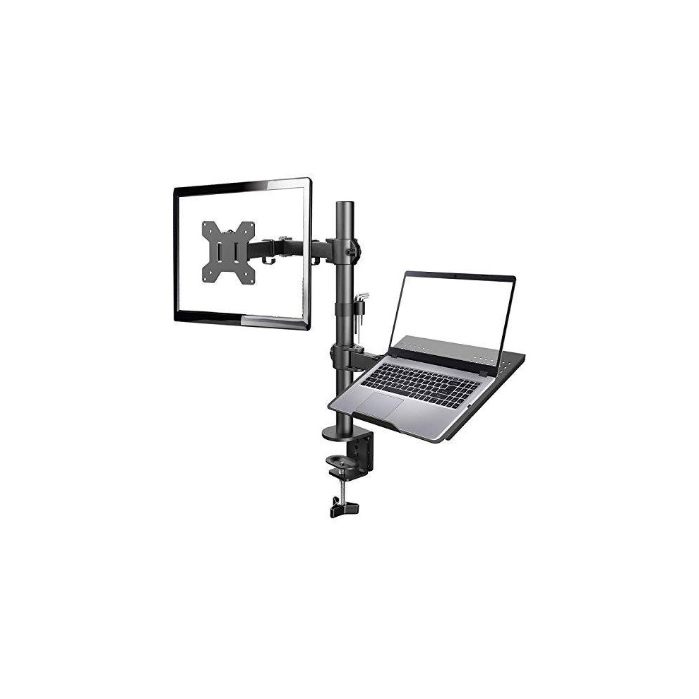 Huanuo Monitor Arm With Laptop Tray, Fully Adjustable For 13 To 27 Inch Lcd Led Screen & Up To 15.6 Inch Notebook, 2 Mounting Options Black 736900376852