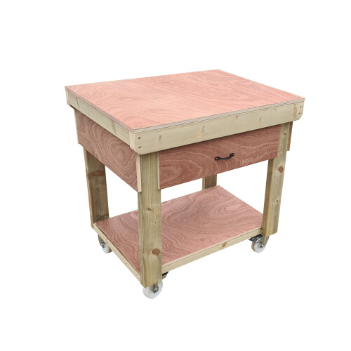 (3ft, Legs With Wheels) Wooden Eucalyptus Top Workbench With Drawers