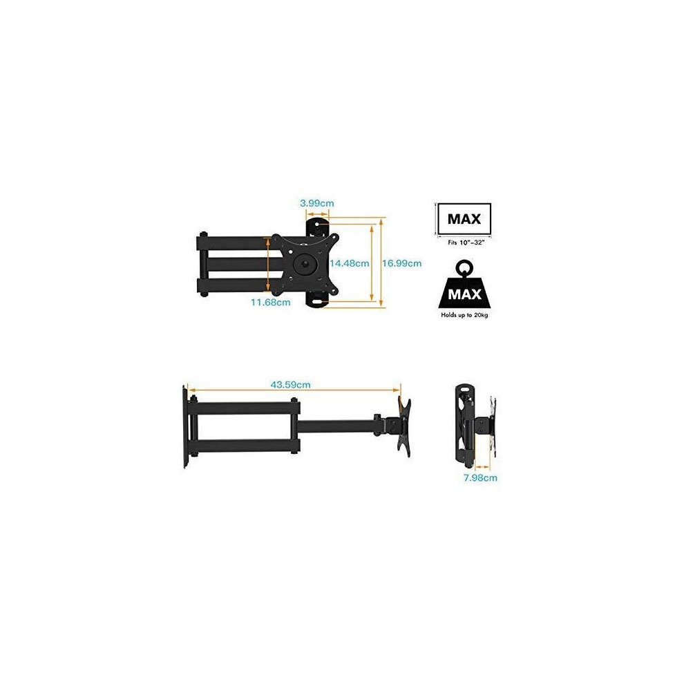 TV Wall Bracket, Swivels Tilts Extends Rotates TV Wall Mount for 10-32 inch TVs up to 20KG, Max ...