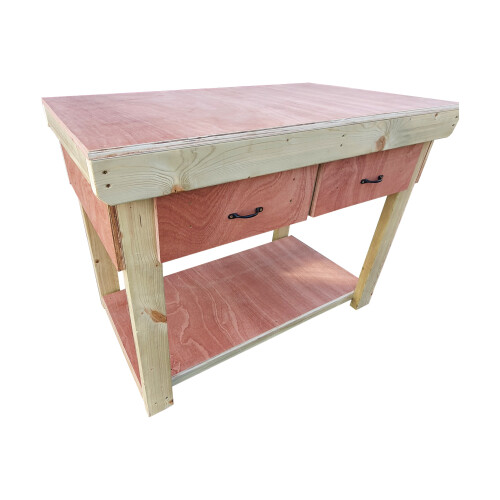 (4ft, Standard Legs) Wooden Eucalyptus Top Workbench With Drawers