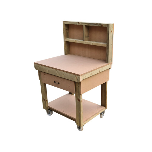 (3ft, Legs With Wheels) Wooden MDF Top Workbench With Drawers And Back Panel 2
