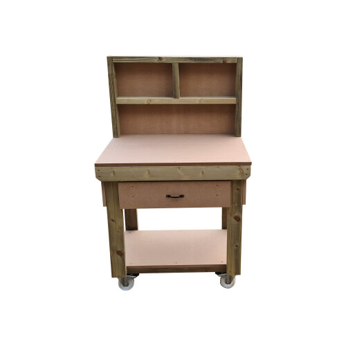 (3ft, Legs With Wheels) Wooden MDF Top Workbench With Drawers And Back Panel 1