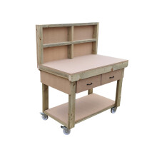 (5ft, Standard Legs) Wooden MDF Top Workbench With Drawers And Back Panel