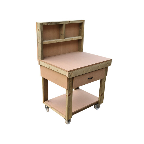 (3ft, Legs With Wheels) Wooden MDF Top Workbench With Drawers And Back Panel