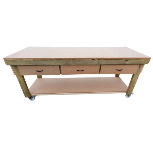 (7ft, Legs With Wheels) Wooden MDF Top Workbench With Drawers 2