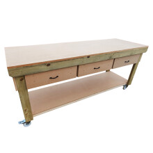 (8ft, Legs With Wheels) Wooden MDF Top Workbench With Drawers