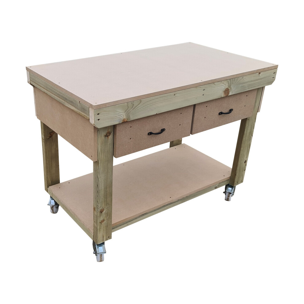 (6ft, Legs With Wheels) Wooden MDF Top Workbench With Drawers