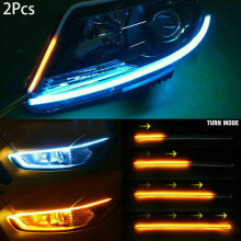 (White-Yellow, 30cm) 2x Sequential LED Strip Turn Signal Indicator DRL Daytime Running Lights for Car