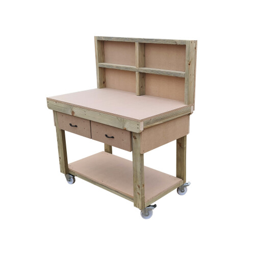 (6ft, Standard Legs) Wooden MDF Top Workbench With Drawers And Back Panel 1