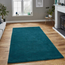 (150x230cm) Modern Kasbah KB2025 Geometric Wool Rugs in Jewel Green Soft Hand Made Mats