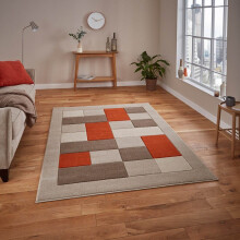 (160x220cm) Matrix Modern Block Pattern Rugs MT 04 in Beige Terracotta Geometric Powerloomed Mats