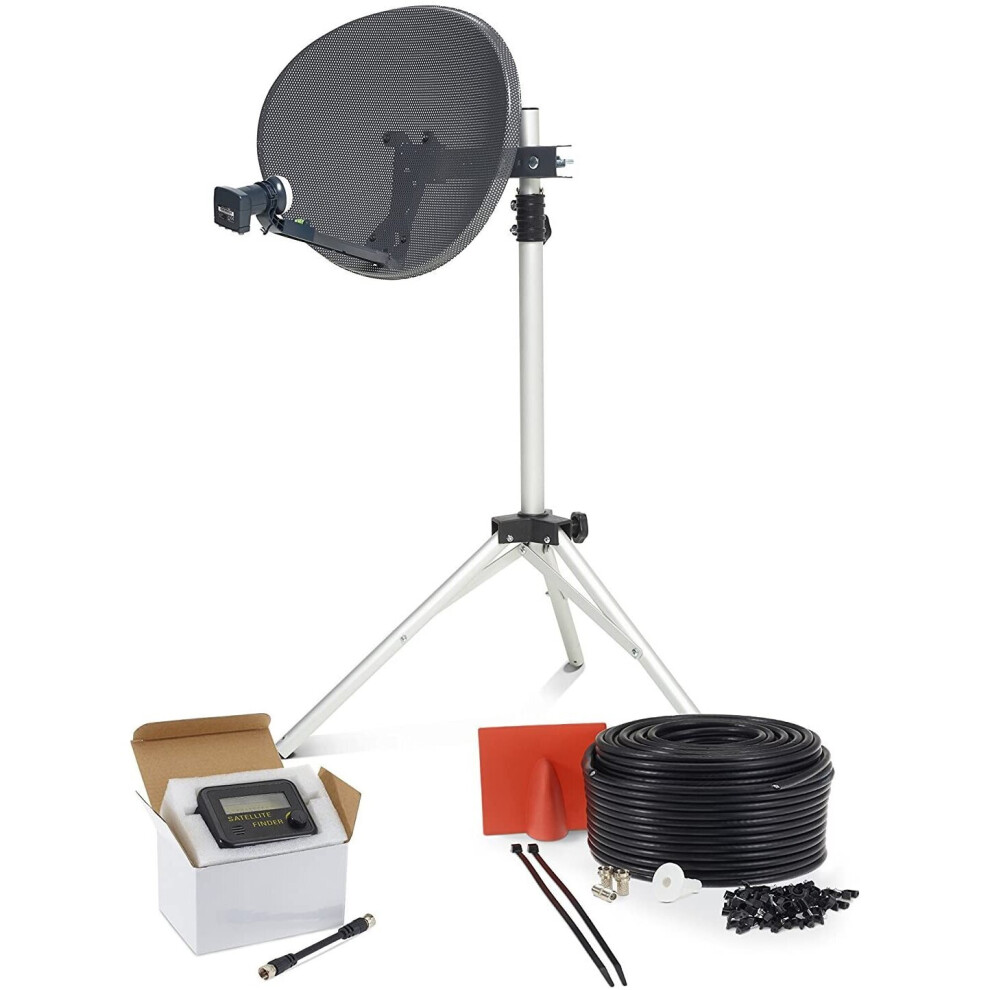 (50 Meter RG6 + TRIPOD SATFINDER, Black) Viewi Portable Satellite RV Dish Kit Camping Tailgating with Quad Tripod & Sat Finder