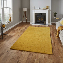 (150x230cm) Modern Kasbah KB2025 Geometric Wool Rugs in Ochre Yellow Soft Hand Made Mats