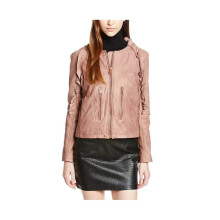 (Size M) DIESEL L HEZE Womens Biker Jacket Genuine Leather Zipper Slim Fit Winter Coat