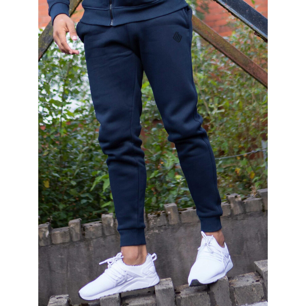 (Blue, S) Mens Joggers Enzo Slim Cuffed Sweatpants Trousers