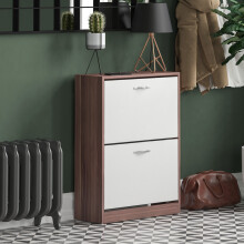 (Walnut & White) 2 Drawer Shoe Cabinet Pull Out Hallway Storage