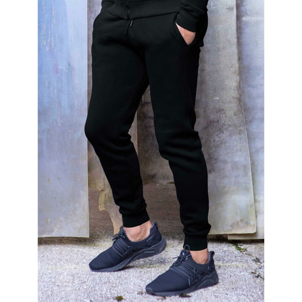 (Black, S) Mens Joggers Enzo Slim Cuffed Sweatpants Trousers