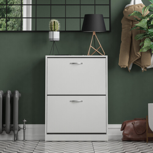 Vida Designs (White) 2 Drawer Shoe Cabinet Pull Out Hallway Storage 1