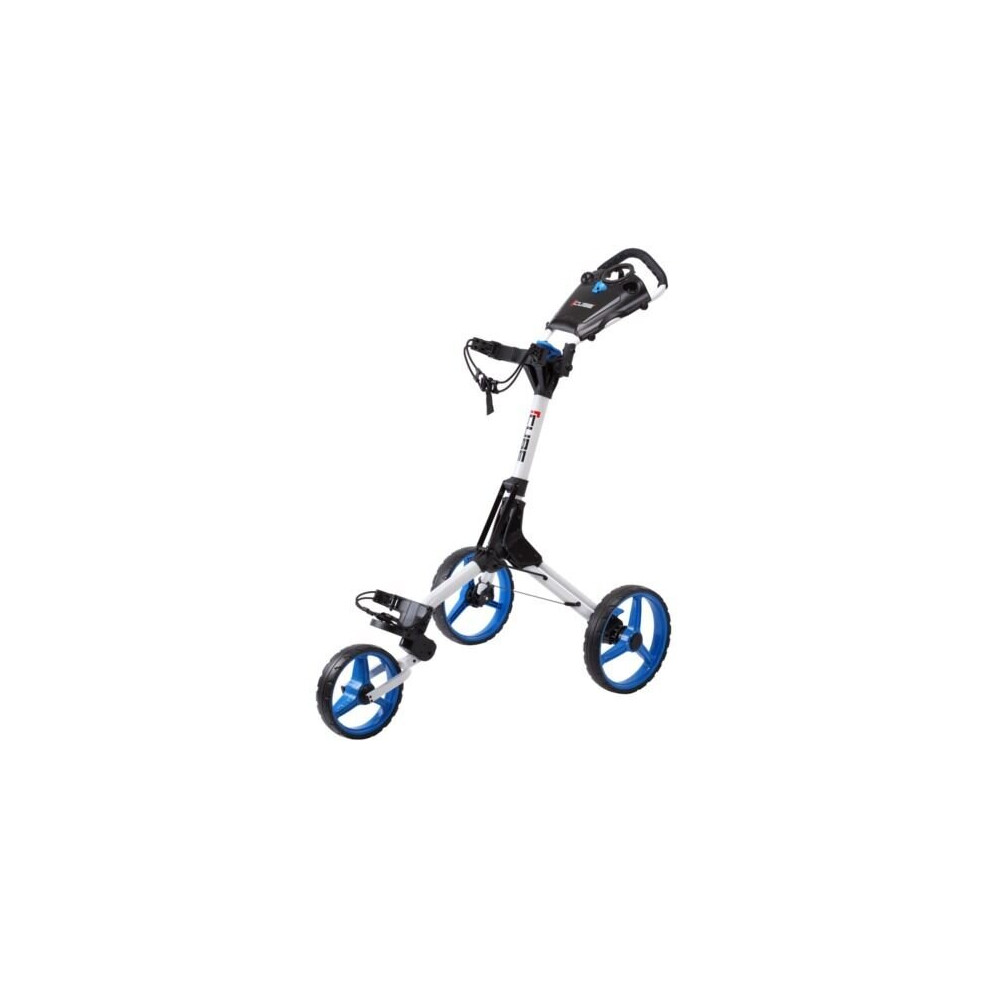 (White/Blue) Cube Golf Trolley by SkyMax One Click 3 Wheel
