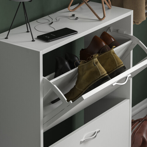 Vida Designs (White) 2 Drawer Shoe Cabinet Pull Out Hallway Storage 2