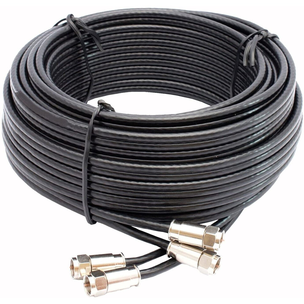 (30 Meter, Black) Viewi Twin Satellite Shotgun Cable Extension Kit with Premium Fitted Compression F Connectors for Sky and Freesat