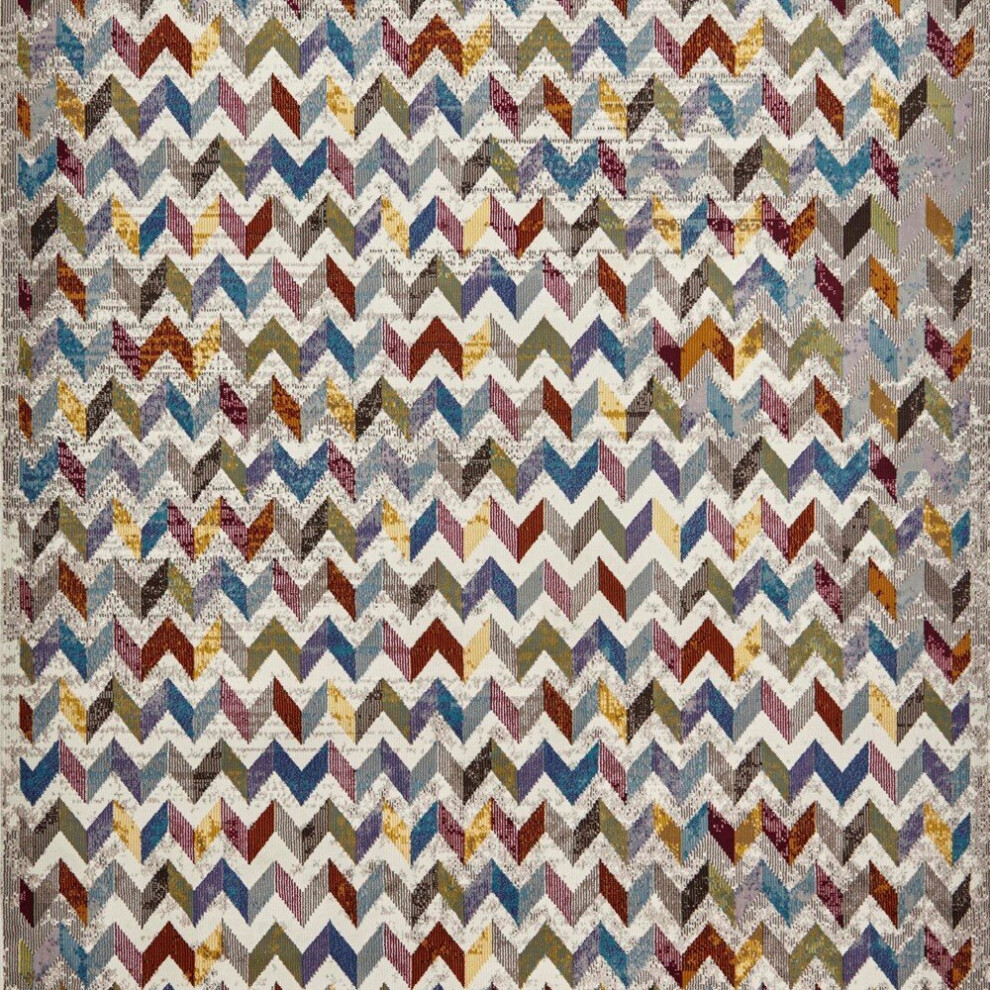 16th Avenue Multi-coloured Zigzag Hallway Runner Rug 36A Geometric Powerloomed Vibrant Mats 60x230cm